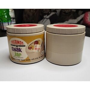 Vintage 1965 Thermos Snak Jar Insulated Container - Lot Of 2 - Original Label